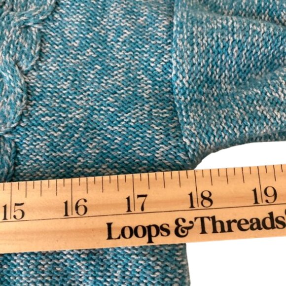 L.L. Bean Women's Sweater Cotton Cable Knit LS Turtleneck Marled Teal, sz Small - Picture 7 of 11